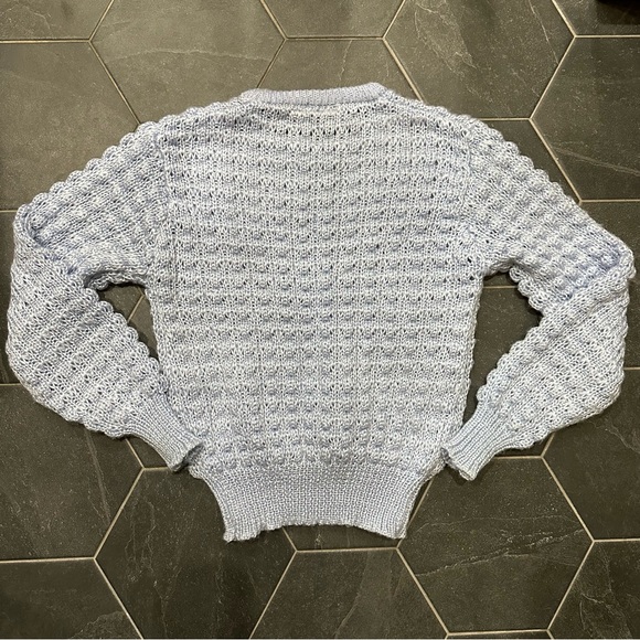 VTG 70s Light Blue Chunky Knit Popcorn Crewneck Sweater - Picture 5 of 9